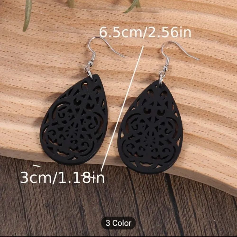 Hollow‎ leaf earrings dangle wooden new e4